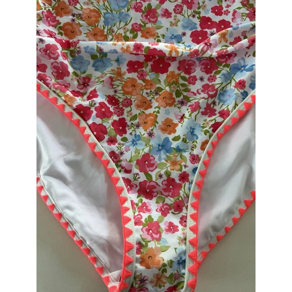 Women's One Piece Swimsuit Tummy Control Shell Stitch floral multicolor size L